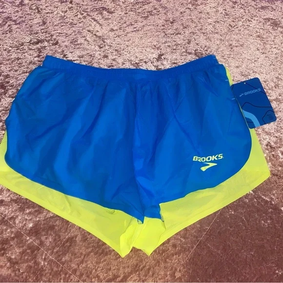 Brooks Women's Blue and Yellow Running Shorts - Picture 2 of 7
